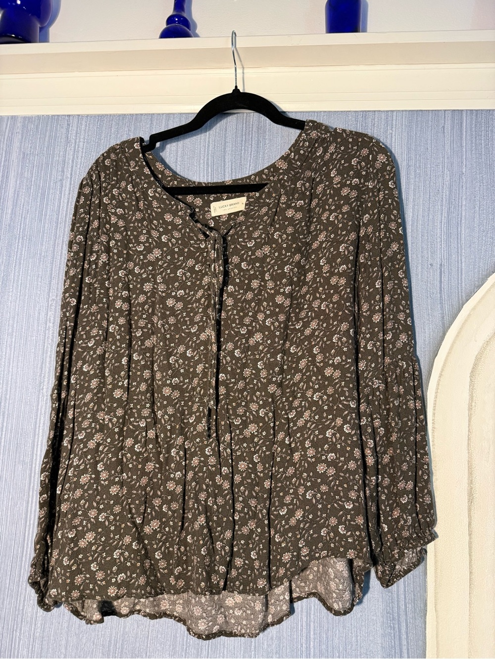 Lucky Brand Floral Blouse Olive & Pink Size XL